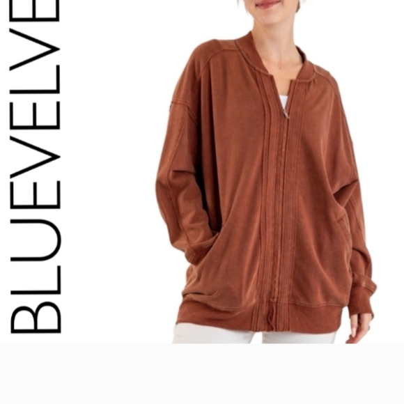 Bluevelvet Tops - Lightweight Zip Oversized Sweatshirt Jacket Ginger Brown Cotton Blend